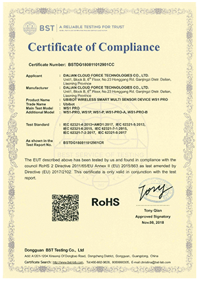 Сертификат регистратора данных WS1 Pro RoSH