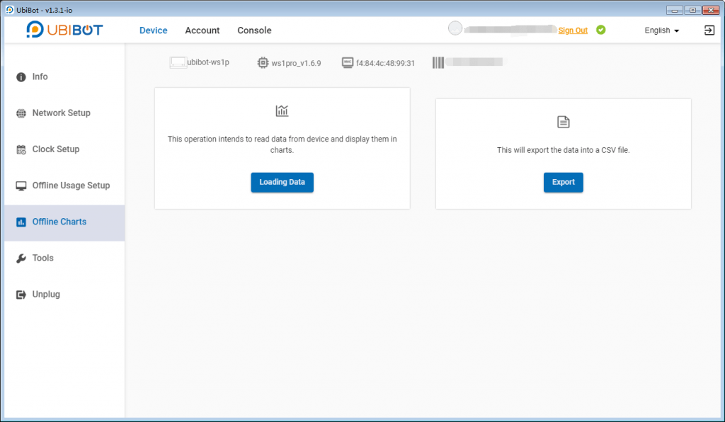 Wykresy w trybie offline platforma Ubibot