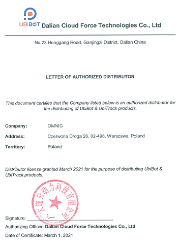 List autoryzacyjny dystrybutora Ubibot