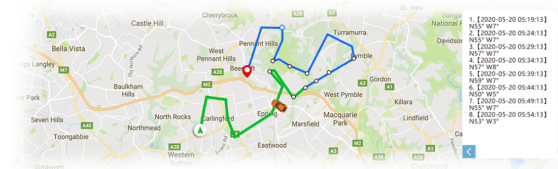 UbiBot GS1 zeichnet die GPS-Route auf der Karte auf