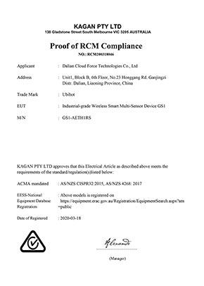 Zertifikat RCM für GS1-Datenlogger