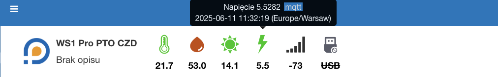 Odczyt napięcia baterii w panelu UbiBot